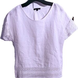 100% LINEN! Lace Accent Blouse Sz: Large  (Made By: For Cynthia)